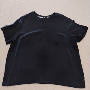 100% Silk Charcoal Blue Blouse Quiet Luxury Minimalist Capsule Sophistic Sz 20